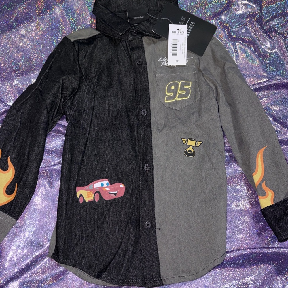 Disney Pixar Cars Lightning McQueen Flames Toddler Long Sleeve Woven Button-Up
